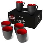 Set of 6 Black-Red Stoneware Coffee Mugs