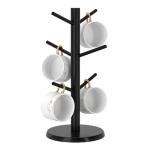 Black Coffee Mug Tree with Bamboo Base and Hooks