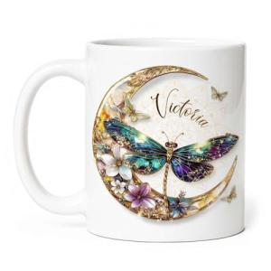 Custom Dragonfly and Moon Ceramic Coffee Mug