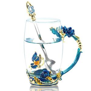 Enamel Rose Flower Tea Cup with Spoon Set