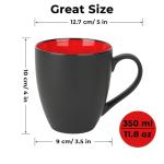Set of 6 Black-Red Stoneware Coffee Mugs