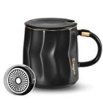 Ceramic Coffee Mug with Lid and Gold Trim