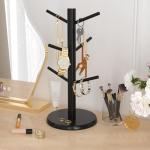 Black Coffee Mug Tree with Bamboo Base and Hooks