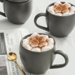 Tikooere Coffee Mugs Set of 4, Ceramic 16 oz Coffee Cups for Tea, Milk, Cereal, Cappuccino, Porcelain Latte Cups with Large Handle, Stoneware Coffee Mugs for Christmas Housewarming Gifts, Black