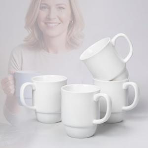 Hartorfic Coffee Mugs Set of 4 – 16 oz Porcelain Ceramic Mugs with Handle, Stackable Non-Toxic & Lead Free, Microwaveable Latte Cups for Kitchen, Tea & Cappuccino White