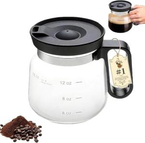 PMLQZA 16 Oz Glass Coffee Mug That Looks like a Coffee Pot Style Shape, Mini Heatproof Large Capacity Clear Cup with Travel Lid & Straw for Hot Teas, Hot Chocolate, Office Desk Gift