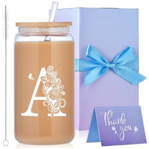 Personalized Monogrammed Glass Cups with Lids