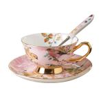 Pink Bird Porcelain Tea Cup Set with Saucer