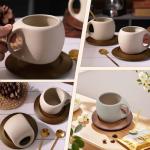 Elegant Ceramic Coffee Mug Set with Wood Saucer