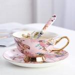 Pink Bird Porcelain Tea Cup Set with Saucer