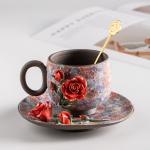 Handmade Ceramic Cup and Saucer Set - Rose-B