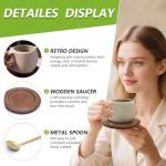 Elegant Ceramic Coffee Mug Set with Wood Saucer