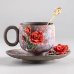 Handmade Ceramic Cup and Saucer Set - Rose-B