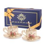 YOLIFE Vintage Floral Tea Cups Set of 2