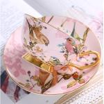 Pink Bird Porcelain Tea Cup Set with Saucer