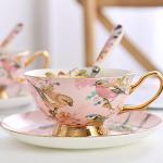 Pink Bird Porcelain Tea Cup Set with Saucer