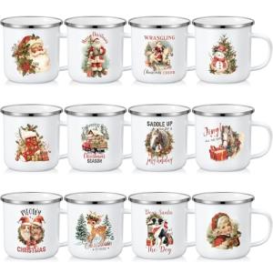 12 Pcs Christmas Coffee Mugs with Santa & Snowman