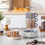 Vancasso Stackable Espresso Cups with Saucers - Set of 4