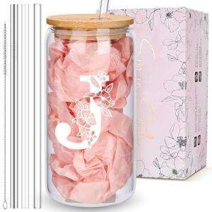 Custom Monogrammed Tumbler with Bamboo Lid and Straw