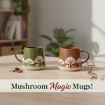 Set of 2 Mushroom Design Stoneware Mugs