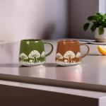 Set of 2 Mushroom Design Stoneware Mugs