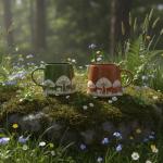 Set of 2 Mushroom Design Stoneware Mugs