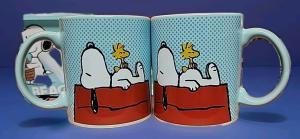 Silver Buffalo Peanuts Snoopy and Woodstock House Blue Dot Background Jumbo Ceramic Coffee Mug, 20 Ounces