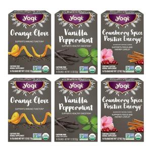 Yogi Tea Holiday Variety Sampler - 16 Bags per Pack (6 Packs) - Holiday Sampler - Includes 2 Vanilla Peppermint, 2 Orange Clove & 2 Cranberry Spice Positive Energy - Seasonal Tea Sampler Set