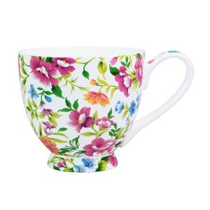 LanHong 16 oz Floral Mugs Bone Porcelain Coffee Tea Cup Cute Coffee Mug Gift for Friend Colleague Dad Mom (White B)