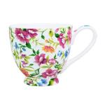 LanHong 16 oz Floral Mugs Bone Porcelain Coffee Tea Cup Cute Coffee Mug Gift for Friend Colleague Dad Mom (White B)