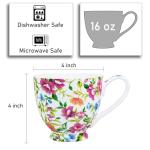 LanHong 16 oz Floral Mugs Bone Porcelain Coffee Tea Cup Cute Coffee Mug Gift for Friend Colleague Dad Mom (White B)