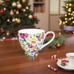 LanHong 16 oz Floral Mugs Bone Porcelain Coffee Tea Cup Cute Coffee Mug Gift for Friend Colleague Dad Mom (White B)