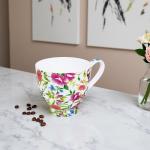 LanHong 16 oz Floral Mugs Bone Porcelain Coffee Tea Cup Cute Coffee Mug Gift for Friend Colleague Dad Mom (White B)