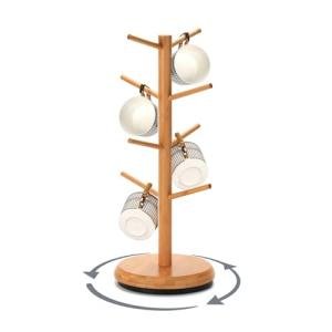BAMBANG Mug Holder Tree, 360° Rotating 8 Hooks Coffee Cup Holder for Counter Top, Bamboo Coffee Mug Rack Stand for Kitchen Countertop Home, Natural
