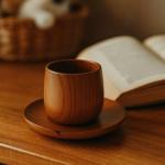 JapanBargain 4103+4079, Wooden Tea Cup and Saucer Set Wooden Water Mug Coffee Mug Japanese Zen Style Teacup 4 ounce