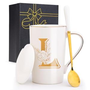 Personalized Letter L Flower Coffee Mug 14 OZ