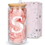Monogrammed Glass Mugs with Lids and Straws
