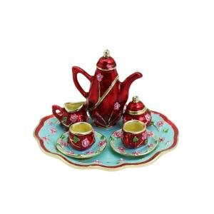 Miniature Floral Tea Set Trinket Box and Tray