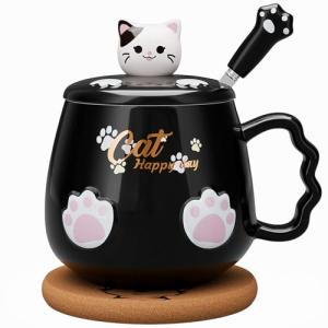 Cute Cat Mug with Lid and Spoon