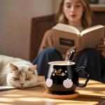 Cute Cat Mug with Lid and Spoon