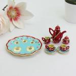 Miniature Floral Tea Set Trinket Box and Tray