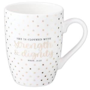Inspirational Scripture Mug with Gold Polka Dots