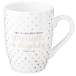 Inspirational Scripture Mug with Gold Polka Dots