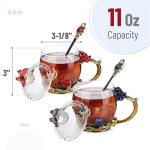 Floral Glass Tea Cups with Lids and Spoon Set