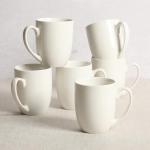 Set of 6 Porcelain Coffee Mugs, 16 Ounce