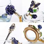 Floral Glass Tea Cups with Lids and Spoon Set