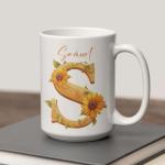 Personalized Sunflower Initial S Coffee Mug