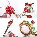 Floral Glass Tea Cups with Lids and Spoon Set