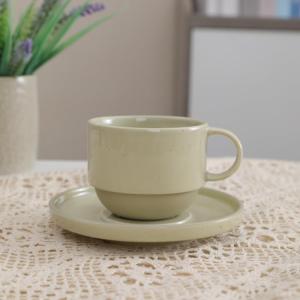 Glossy Apricot Stackable Ceramic Cappuccino Mug Set