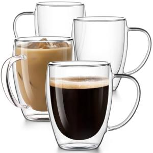 Set of 4 Double Walled Glass Coffee Mugs